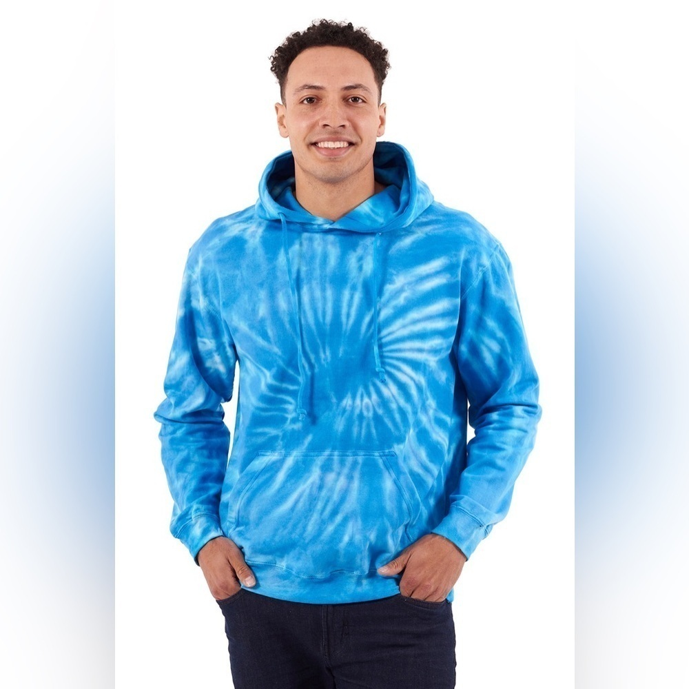 Brisco Brands Blue/White Spider Tie Dyed Fleece Lined Hoodie Size L